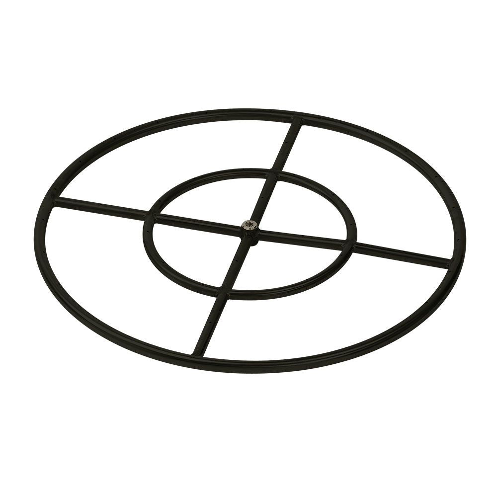 American Fire Glass Round Outdoor Black Steel Firepit Burner with Inlet