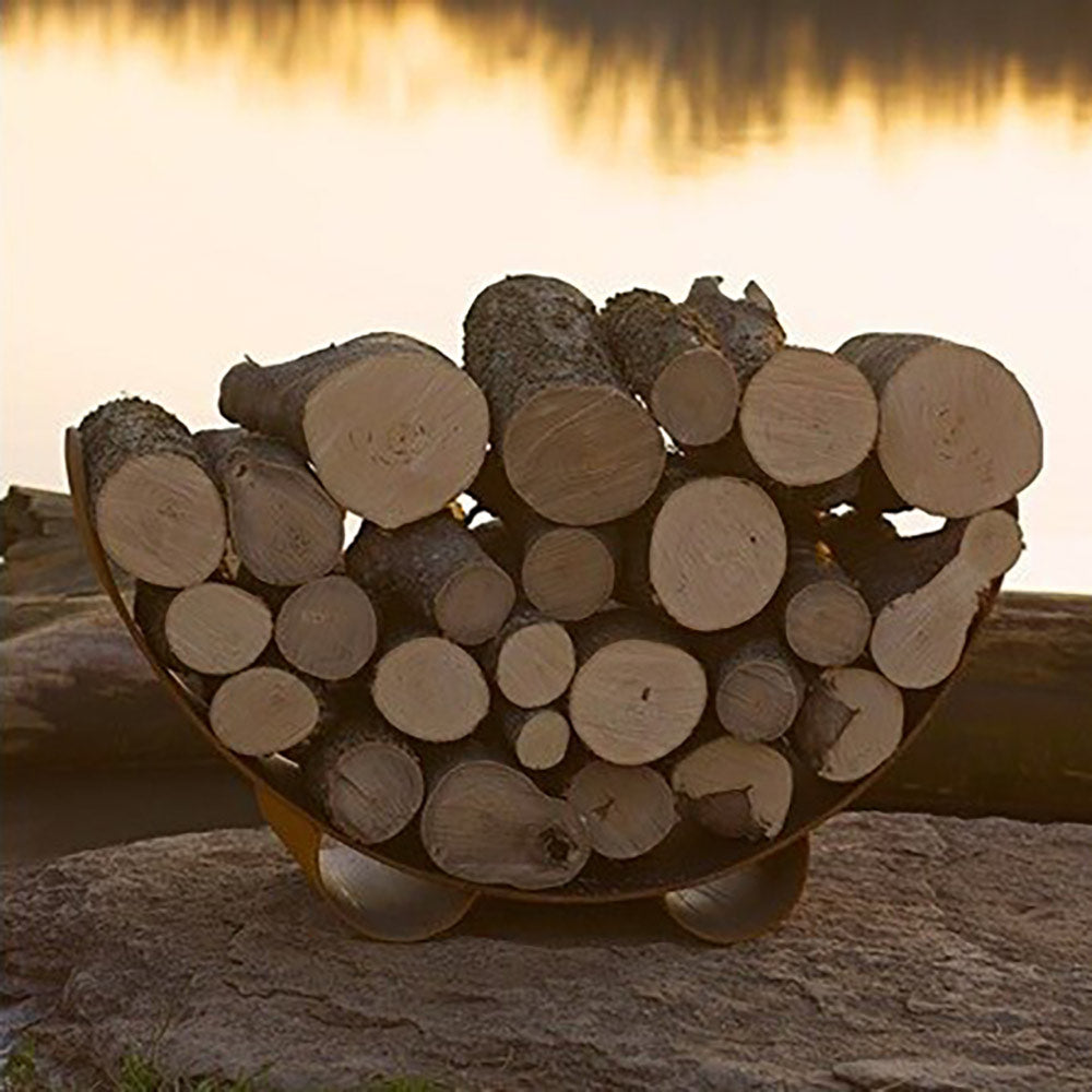 Fire Pit Art Crescent Wood Log Rack, Carbon Steel
