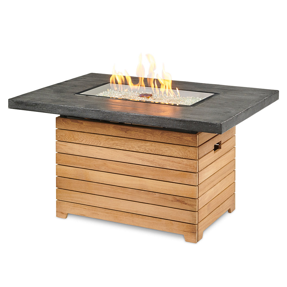 The Outdoor GreatRoom Company DAR-1224-EBG Darien Gas Fire Pit Table with Everblend Top and Teak Base, 44x30-Inch