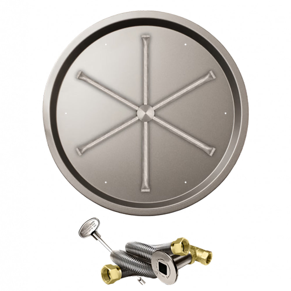 Firegear FPB-RBSMT-HC Match Light Ignition Gas Fire Pit Burner Kit with Round Drop Pan & Stainless Steel Burning Spur