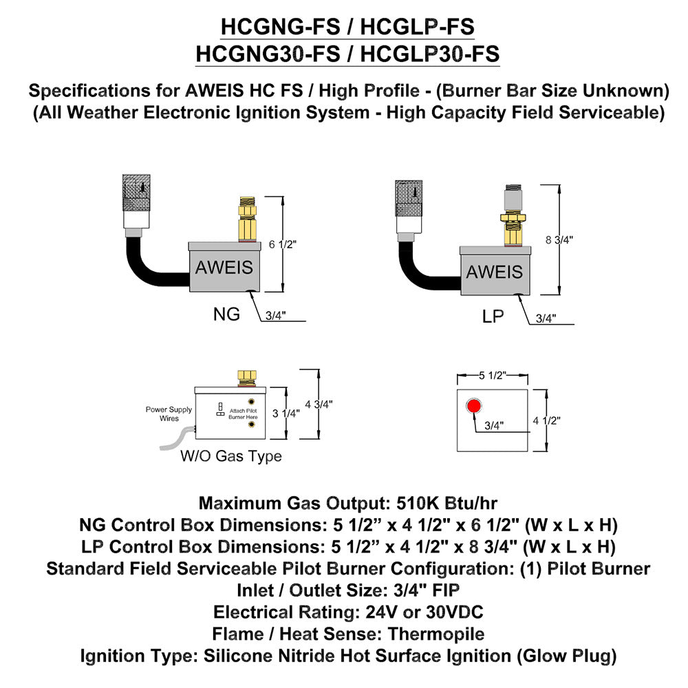 Fire by Design HCG-FS Field Serviceable High Capacity AWEIS Electronic Gas Fire Pit Ignition System