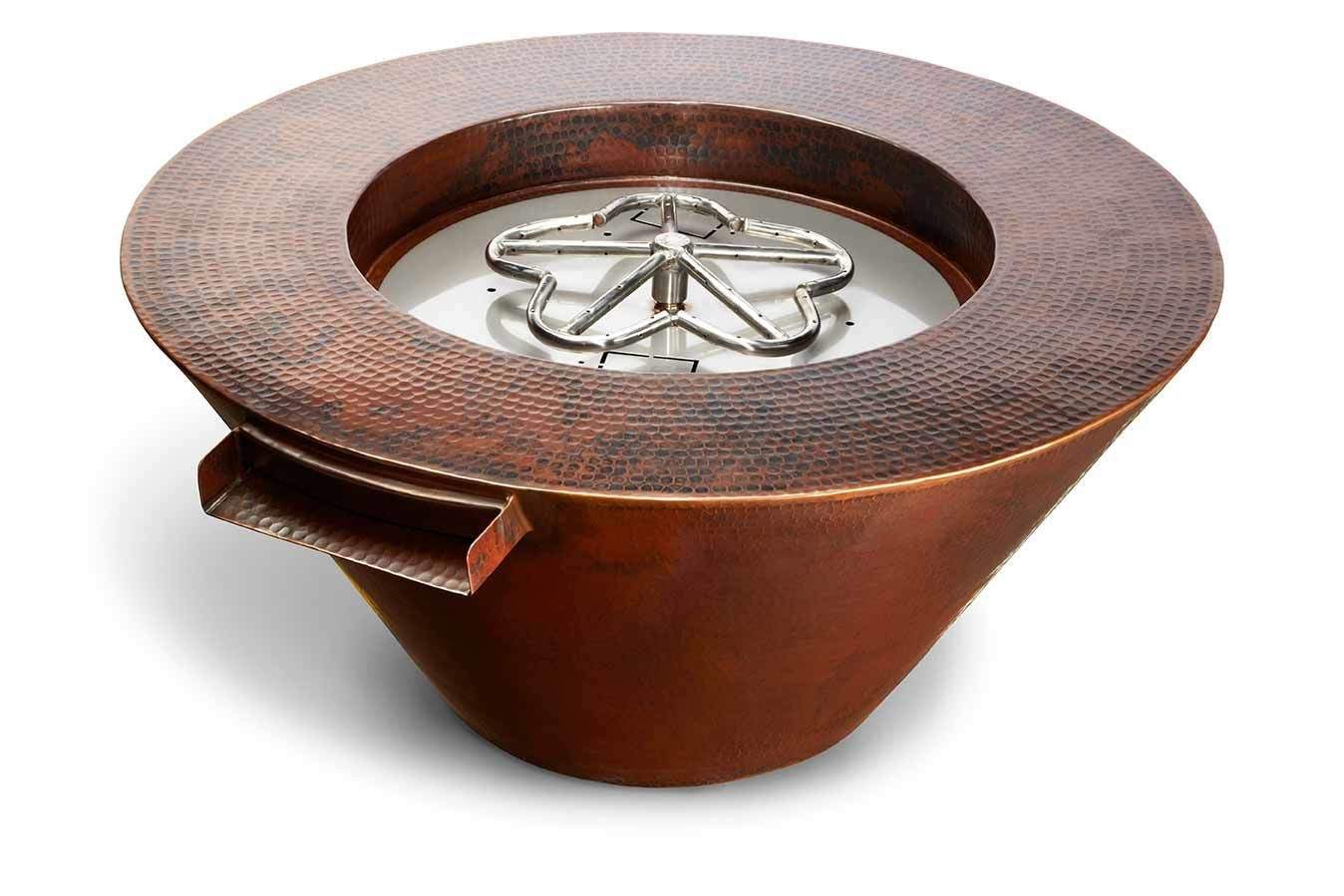 HPC Fire Mesa 32-Inch Round Hammered Copper Gas Fire and Water Bowl
