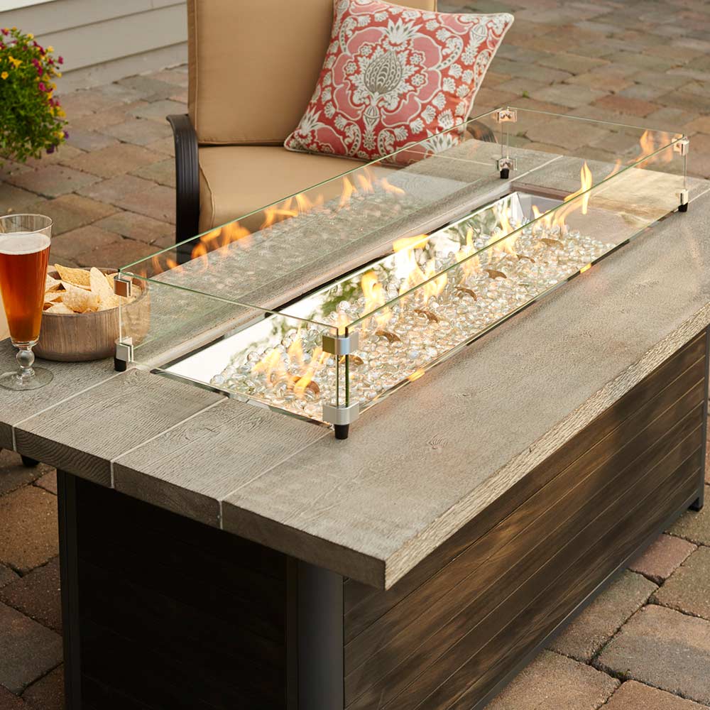 The Outdoor GreatRoom Company Cedar Ridge Gas Fire Pit Table, Cover and Wind Guard Bundle