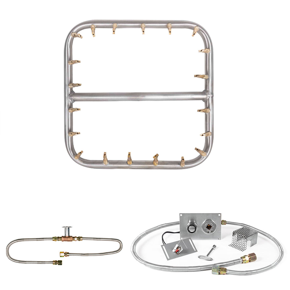 The Outdoor Plus Stainless Steel Square Bullet Spark Ignition Gas Fire Pit Burner Kit