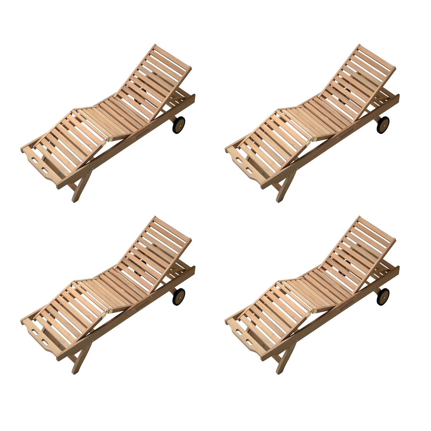 Royal Teak Collection P141 4-Piece Teak Patio Conversation Set with 4 Sun Bed Loungers