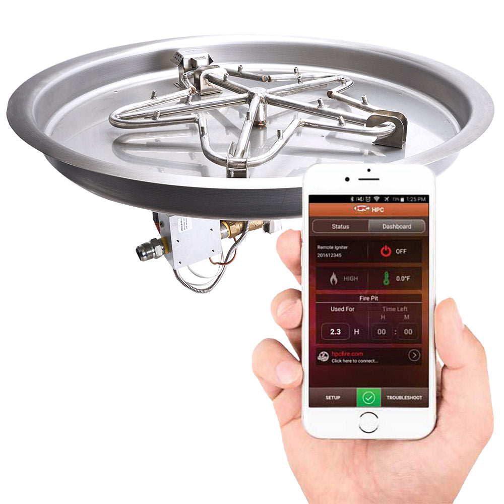 HPC Fire Penta Electronic Ignition Gas Fire Pit Kit with Round Bowl Pan and Torpedo Burner