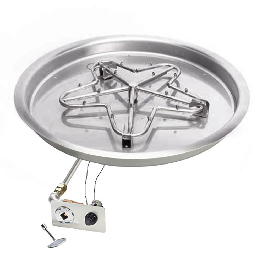 HPC Fire Unassembled Penta FPK Push Button Spark Ignition Natural Gas Fire Pit Kit with Round Bowl Pan and Torpedo Burner