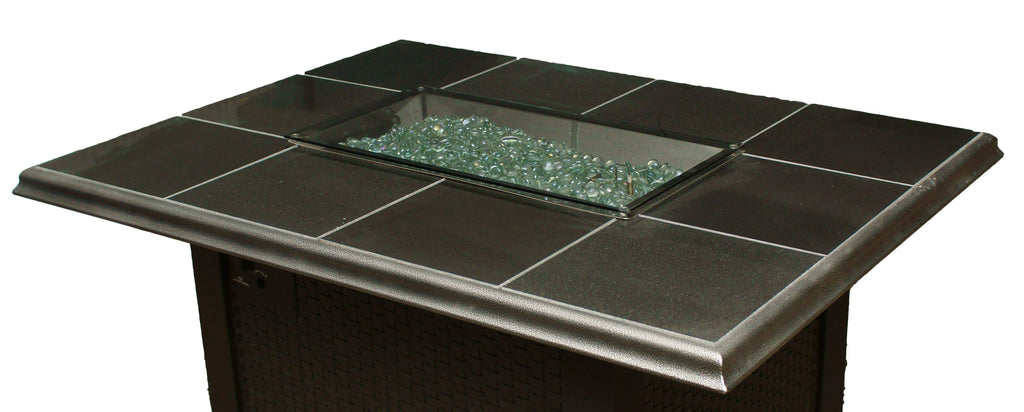 Rectangular gray glass burner cover with metal frame and clear glass window