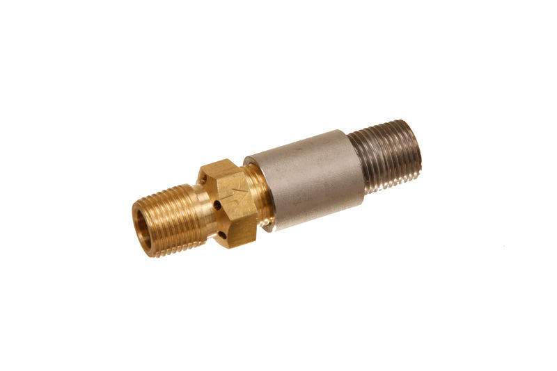 Brass gas connector adapter with male threads and inline fitting