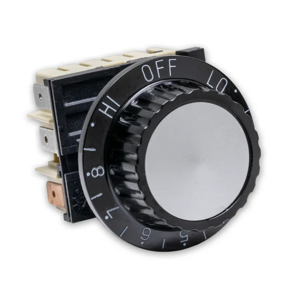240V input regulator switch with large black OFF dial and exposed rear terminals