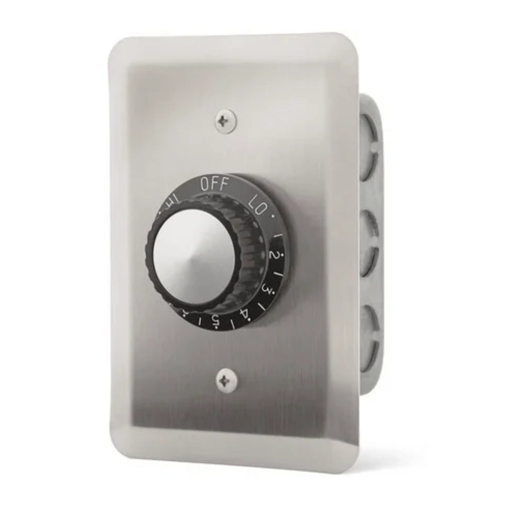Stainless steel single flush-mount regulator with rotary dial and OFF–LO markings