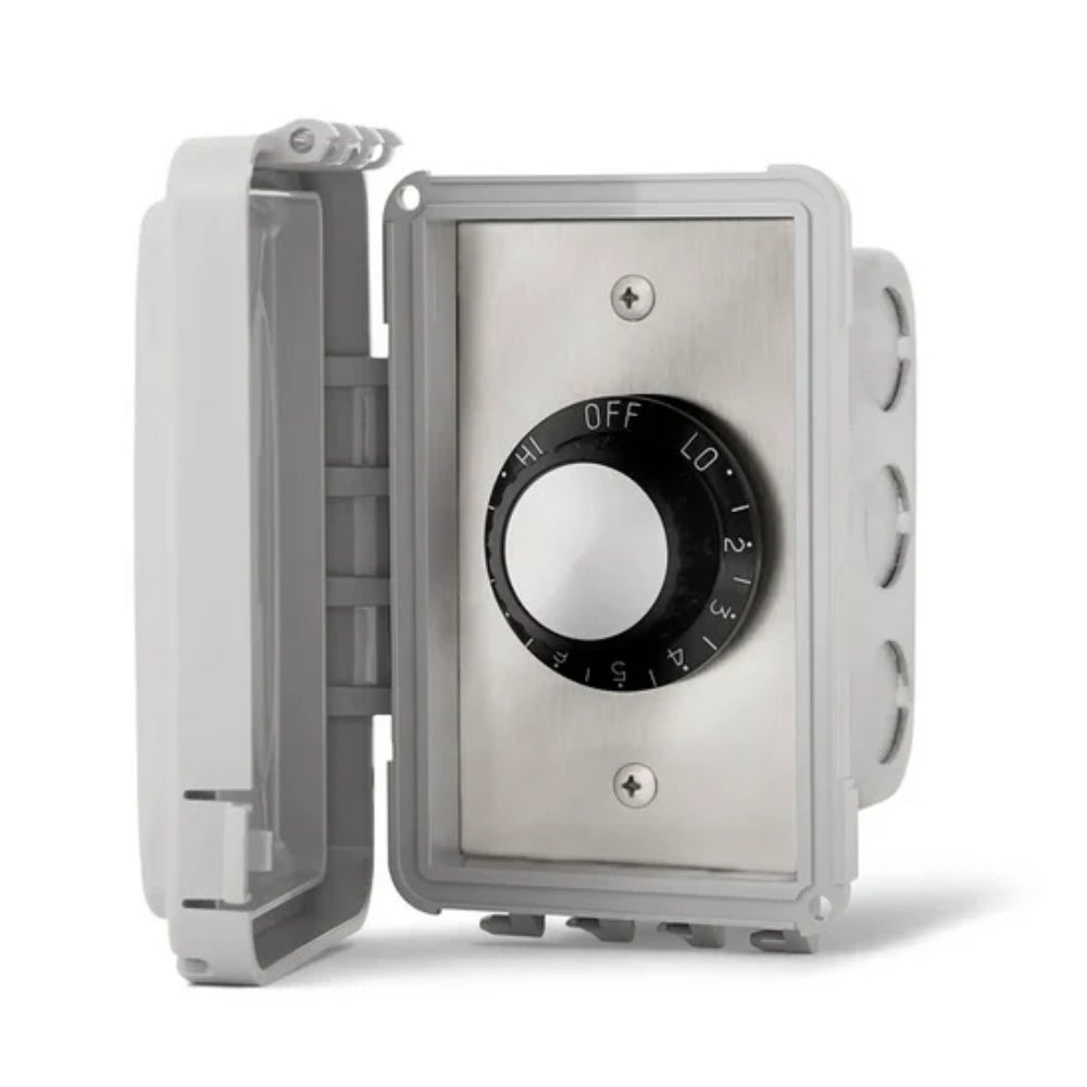 Weatherproof flush-mount regulator dial, white housing with OFF and LO markings