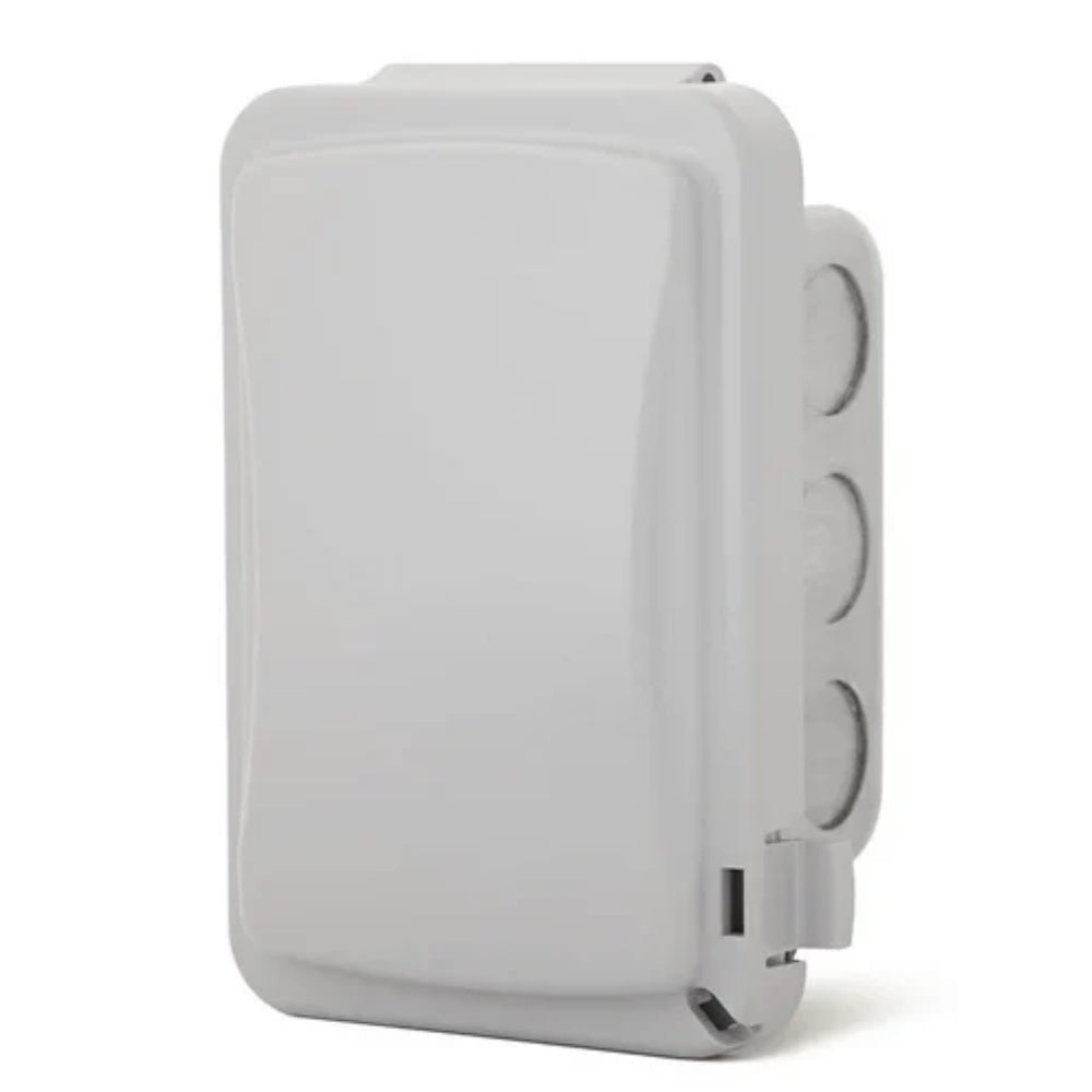 Weatherproof flush-mount regulator enclosure, white cover with side ports
