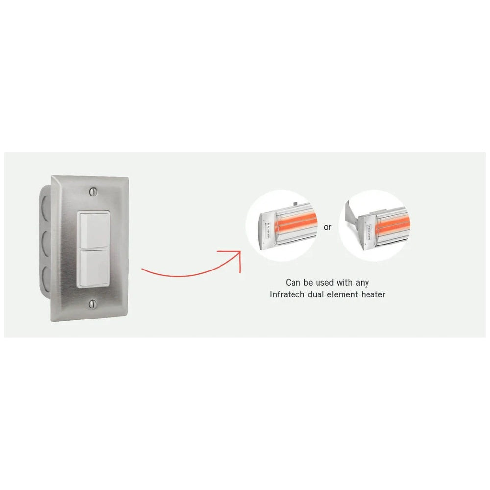 Stainless steel flush-mount duplex switch with two rockers and heater terminals