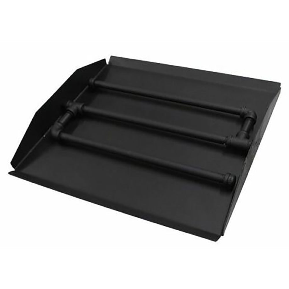 Vented shallow burner kit with black metal tray and three burner bars