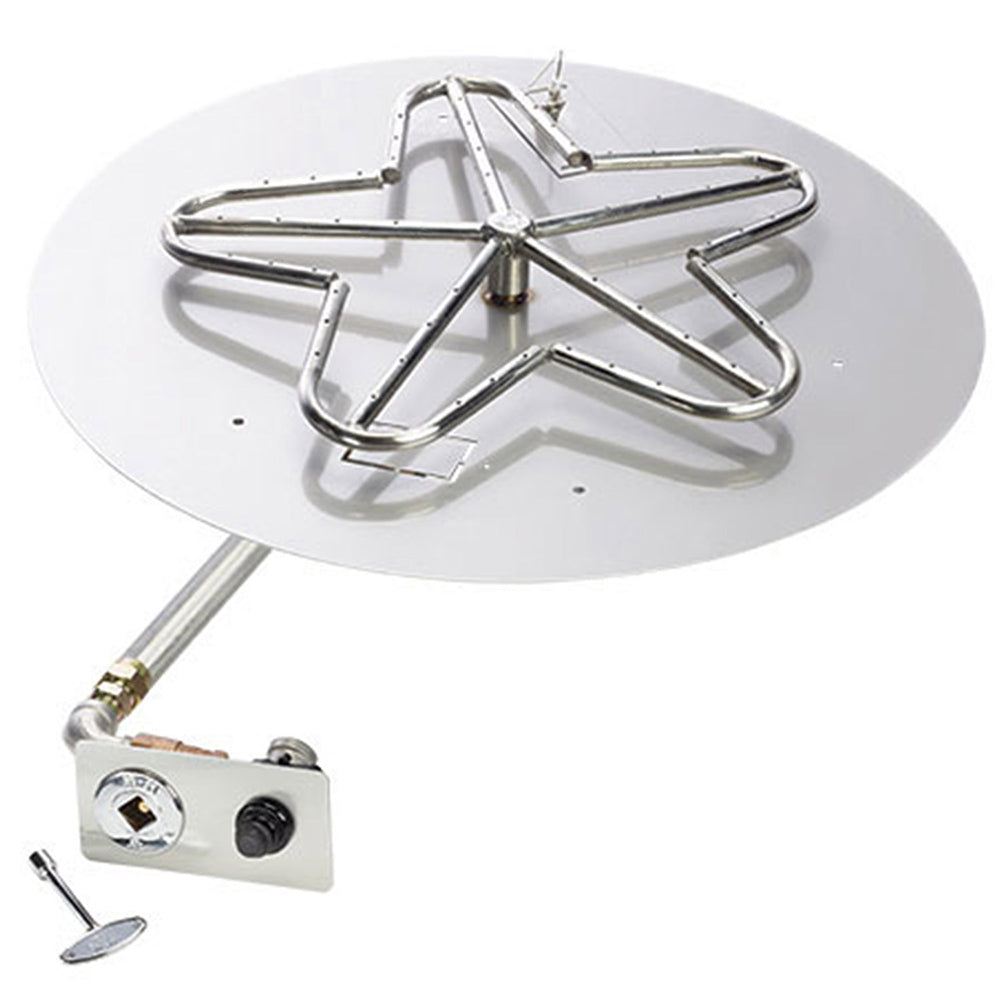 Round flat pan with pentagon star gas burner and push-ignition control valve