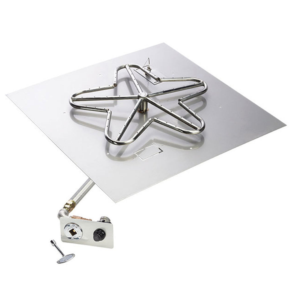 Stainless steel penta gas burner with square flat pan and push-button ignition valve