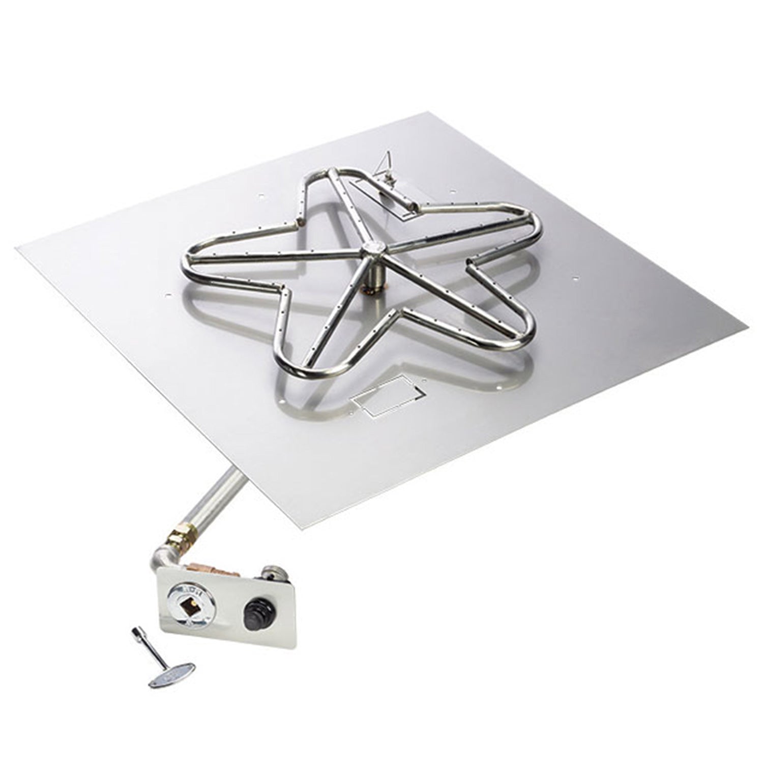 Stainless steel penta gas burner with square flat pan and push-button ignition valve