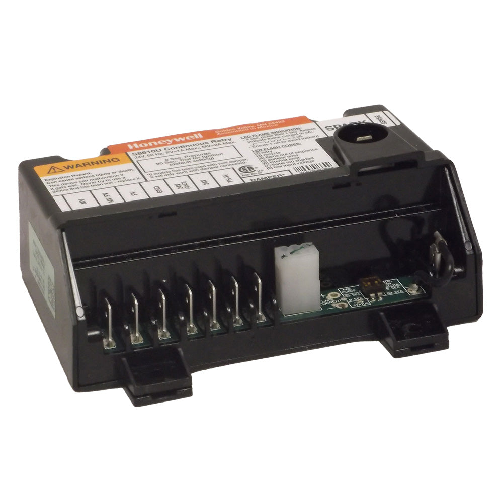 Black 24V ignition control module with side terminals and label