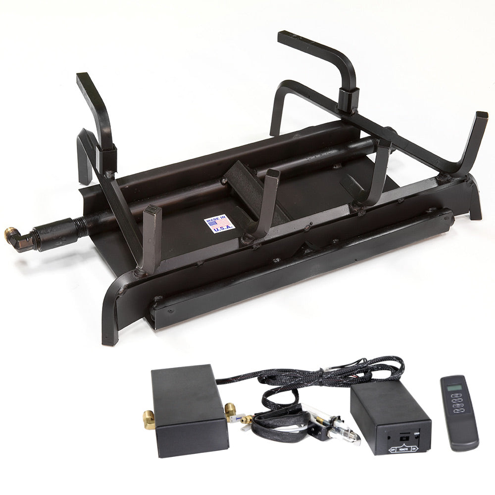 2-burner gas ignition system with remote control and battery pack, black metal