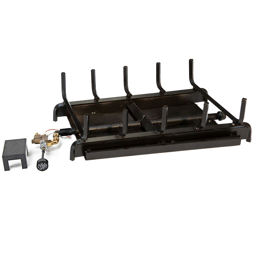 Double-burner gas stove base with safety pilot, black metal burner supports