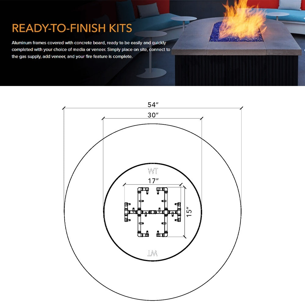 Circular enclosure dimensions diagram, showing 54 in outer diameter and inner burner layout
