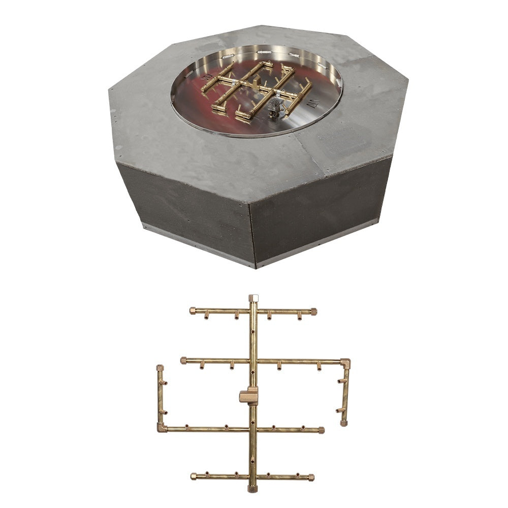 Octagon fire pit enclosure with round stainless bowl and brass burner manifold kit