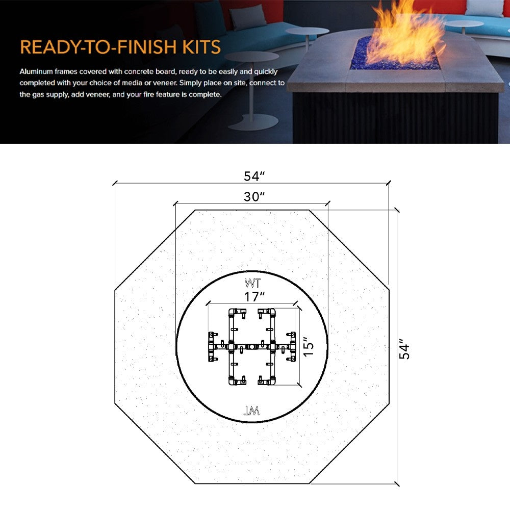 Octagon fire pit enclosure kit dimension diagram with 54 in width and 54 in height, top view