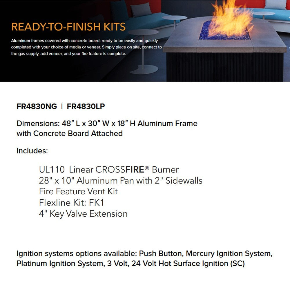 Rectangular fire pit enclosure with aluminum frame and concrete board, ready-to-finish kit