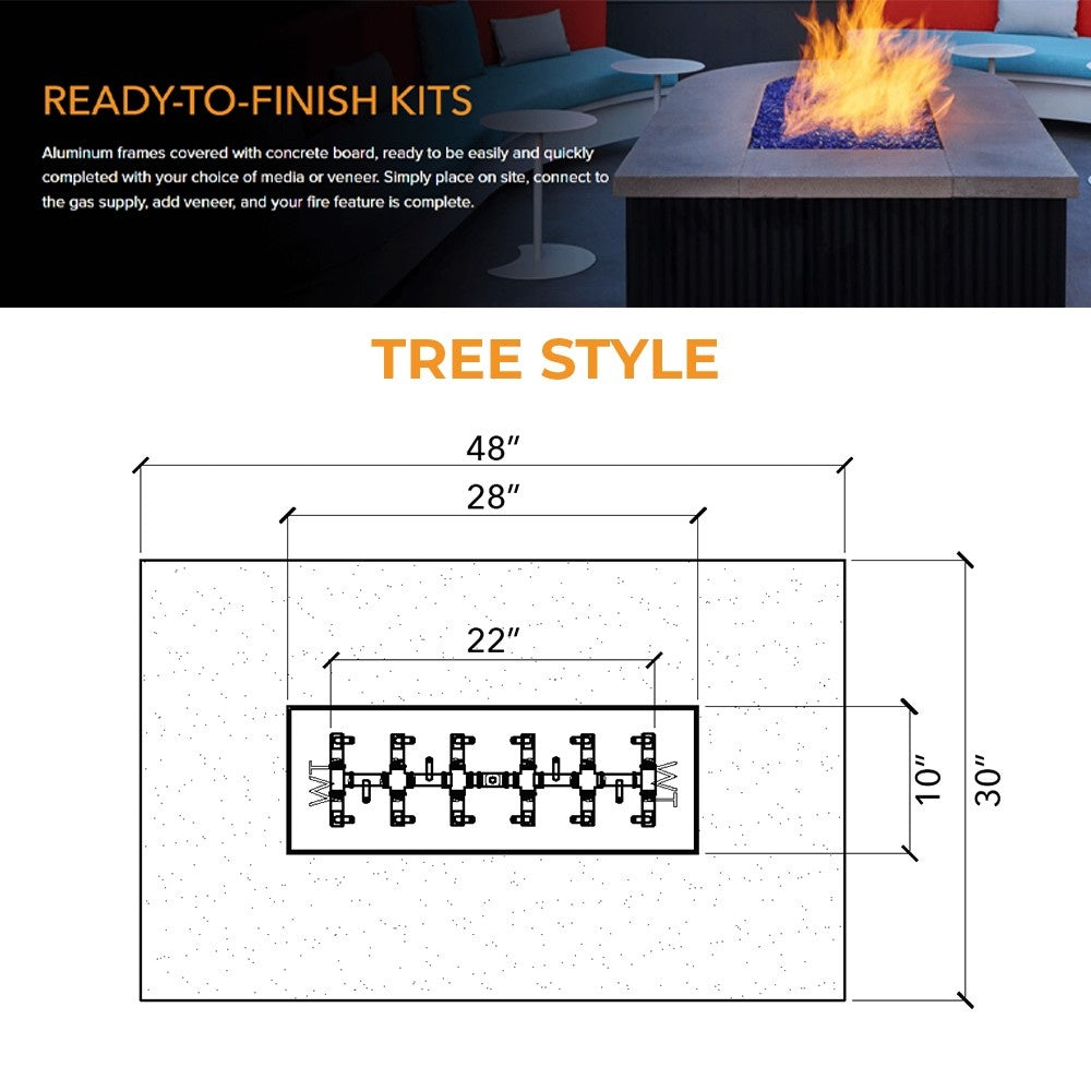 Tree-style burner layout diagram for 48 x 30 inch fire pit enclosure kit