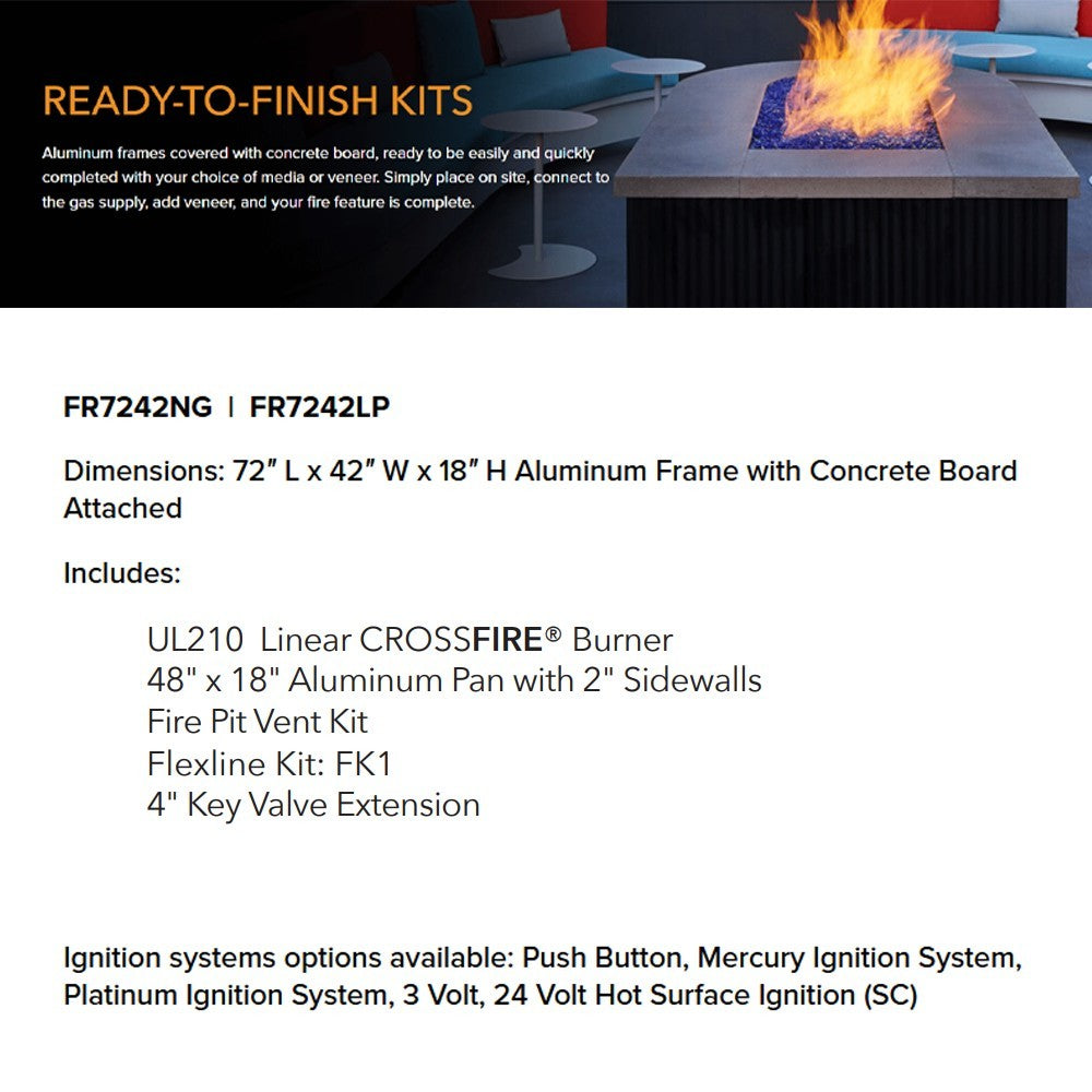 72x42 in linear fire pit enclosure frame with concrete board attached, kit details