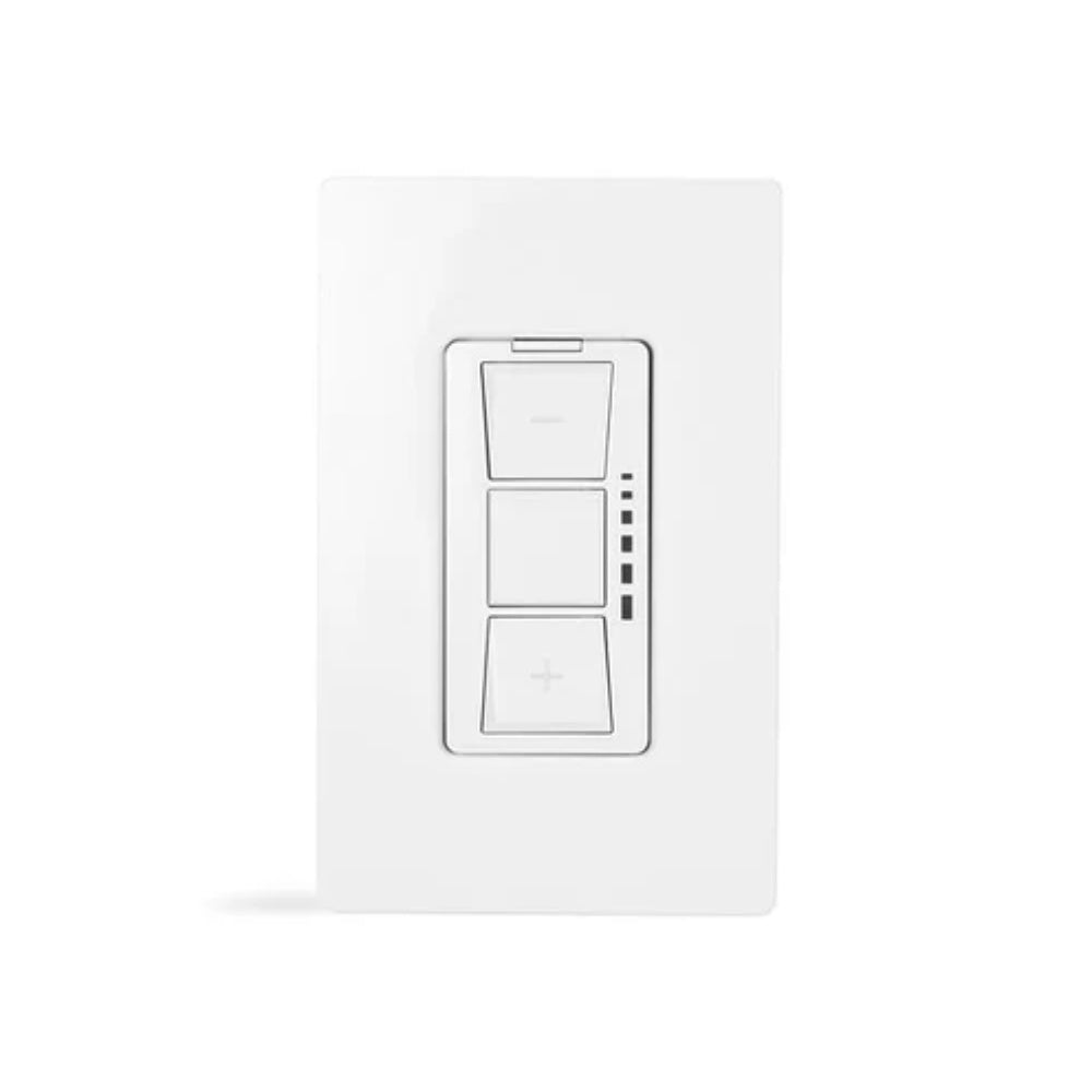 White wall control panel with three rectangular buttons and side LED markings