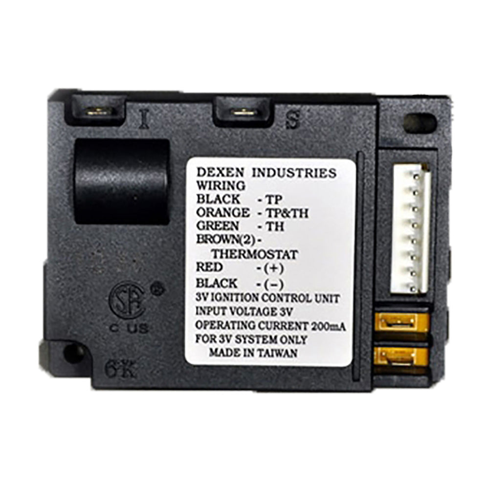 Control module for 3V ignition kit with wiring label and mounting terminals