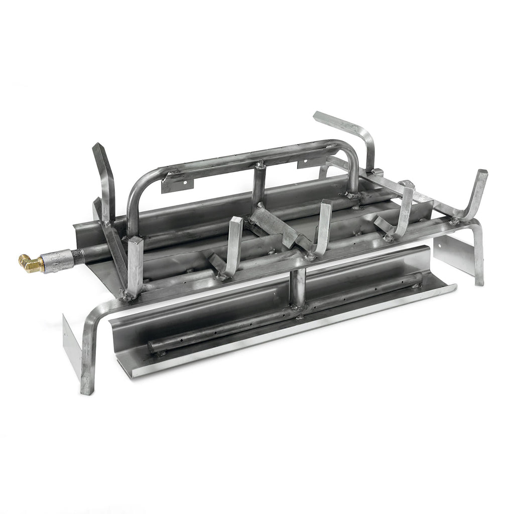 Stainless steel 3-burner grill system with metal frame and control manifold