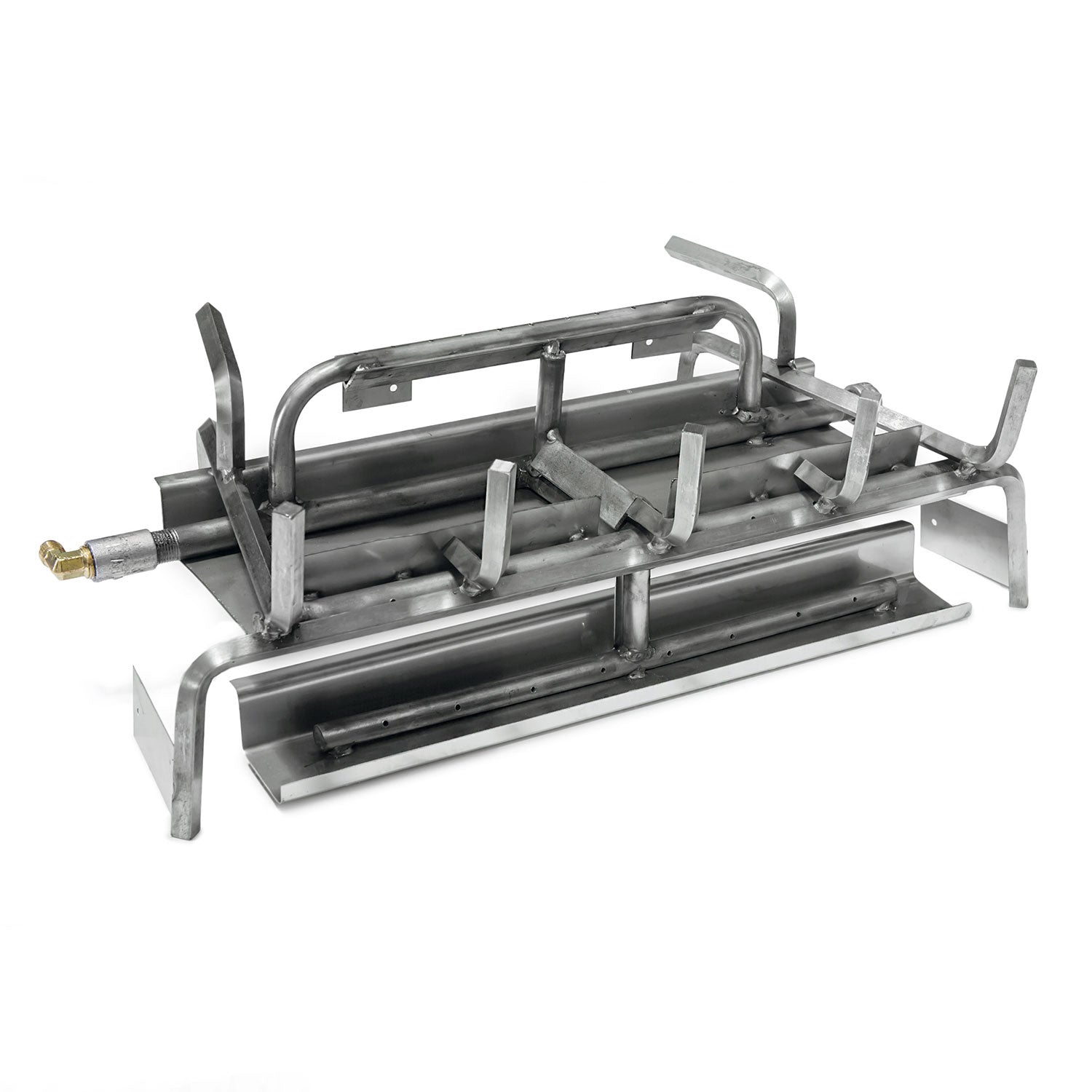 Stainless steel 3-burner grill system with metal frame and control manifold
