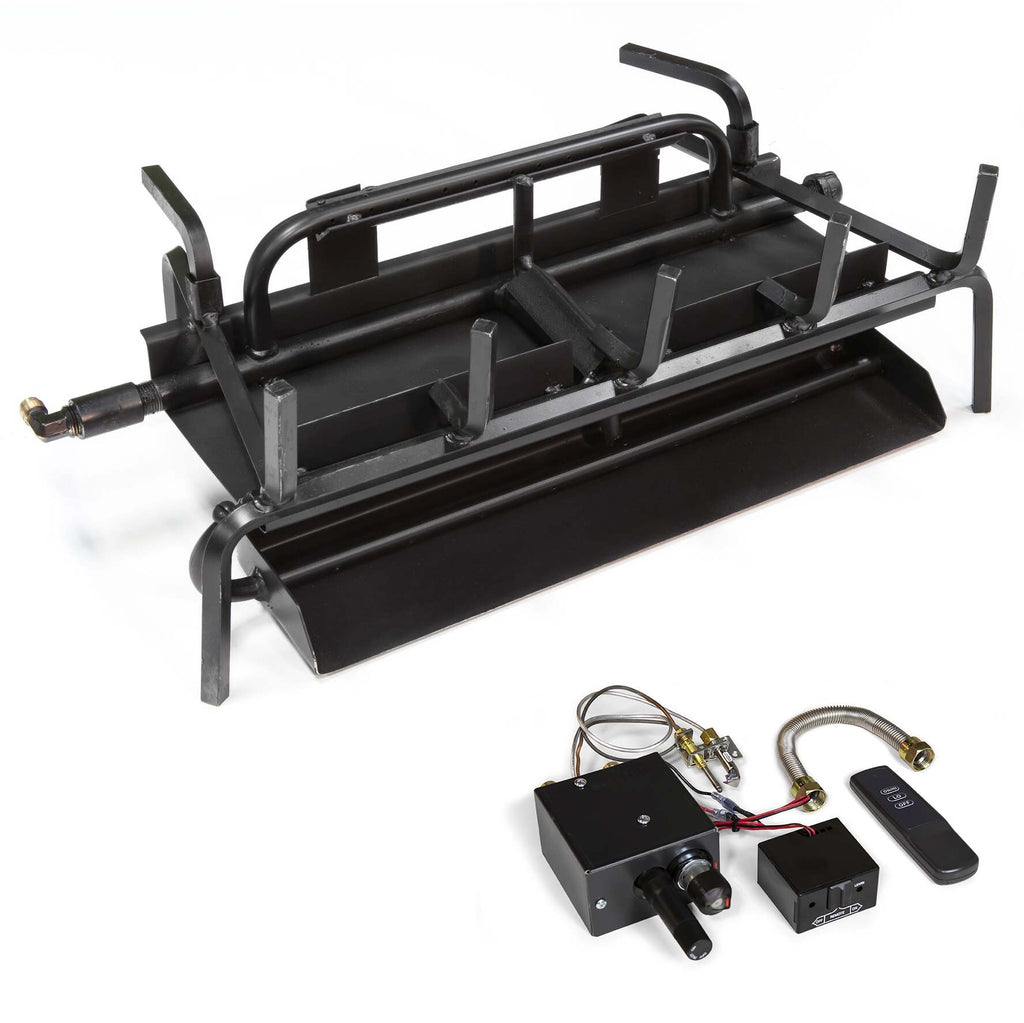 3-burner gas burner system with black grate bars and remote control module