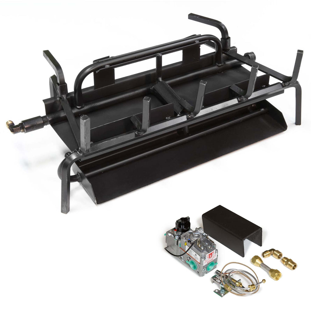 3-burner fire pit burner system with metal frame and gas line attachments, black