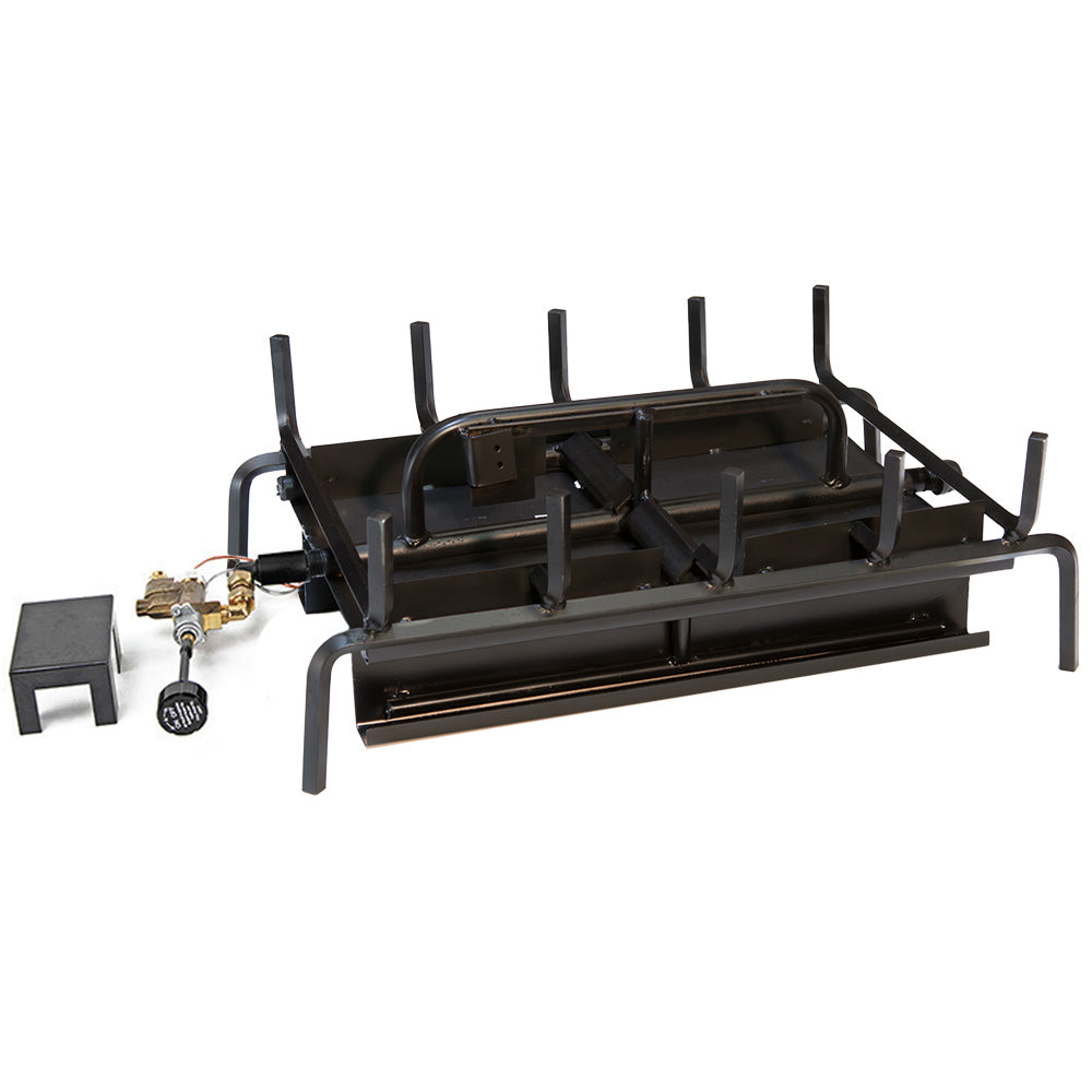 3-burner gas grill system with safety pilot, black metal burners and frame
