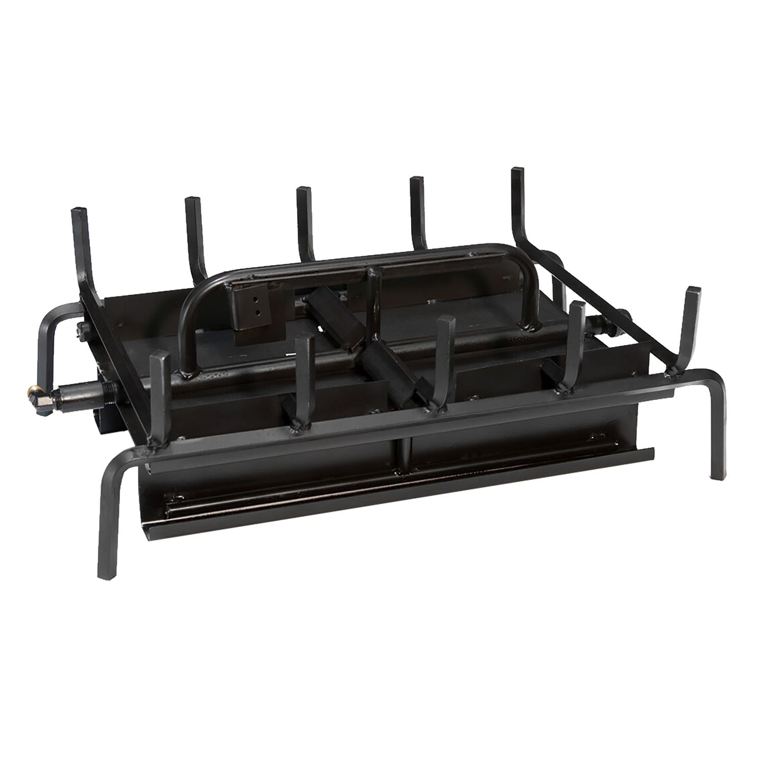 Black double-sided 3-burner grill system with three burner grates and control panel