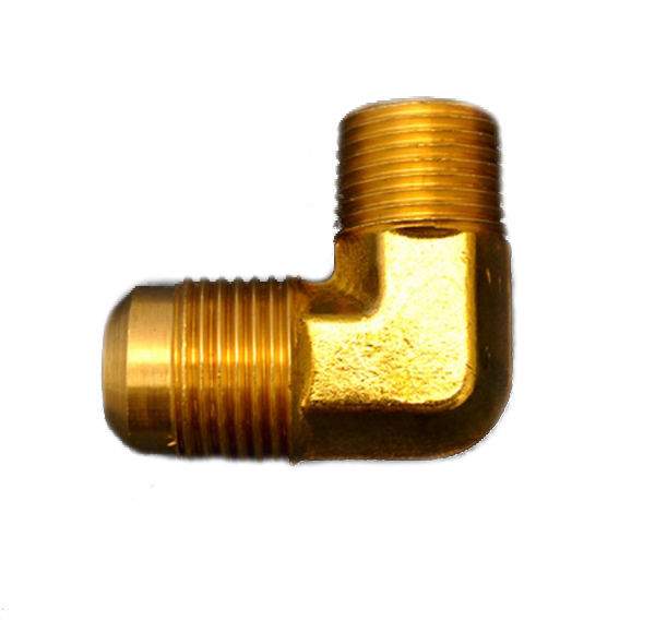 Brass 90-degree male elbow fitting with external threads on both ends