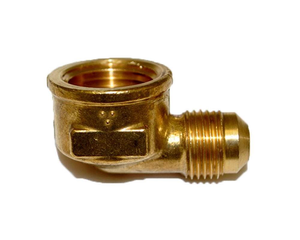 Brass 90-degree female elbow fitting, 3/8 in tube x 1/2 in FIP thread