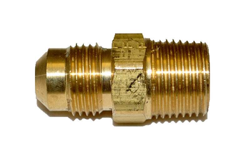 Brass male connector fitting with hex ends and threaded tube connection