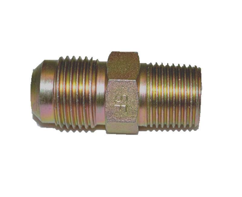 Brass male connector fitting with hex collar and threaded ends