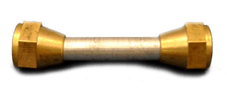 Brass swivel connector with flare fittings and hex ends, 3-inch length