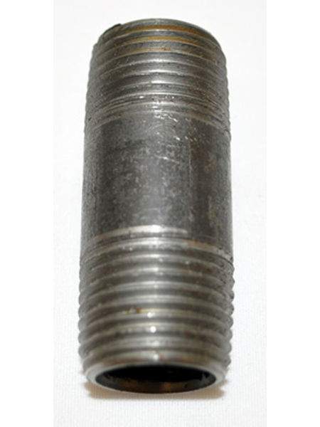 Black iron pipe nipple with male threads, cylindrical coupling piece