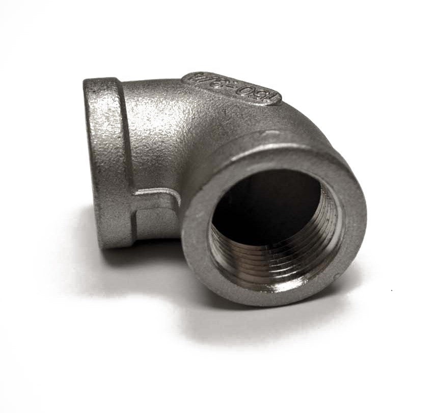 3/4-inch 90-degree elbow fitting with female threaded end, dark gray metal
