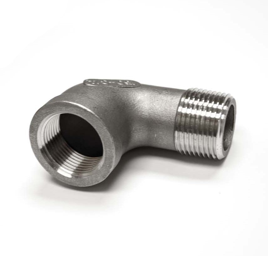 Stainless steel street elbow fitting with internal threads and external pipe threads