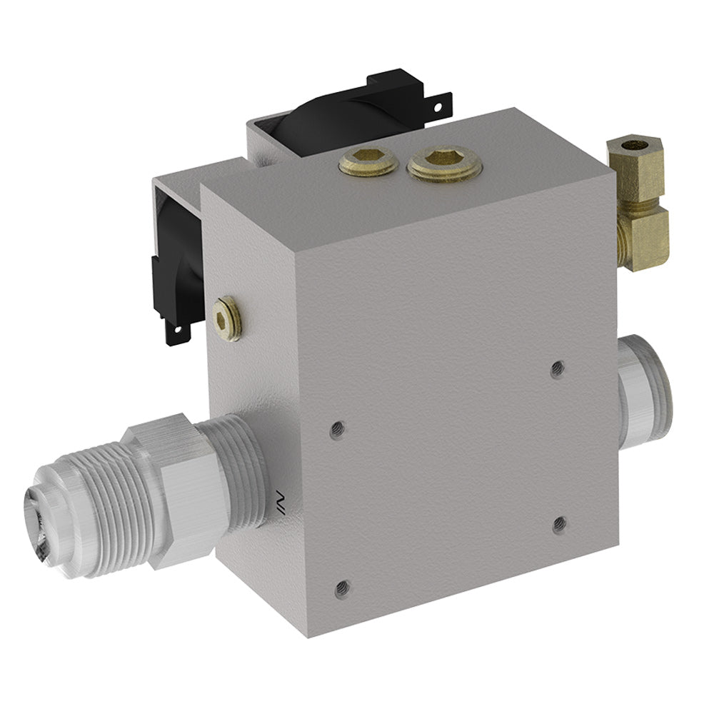 Gas valve with gray metal body and brass inlet fittings