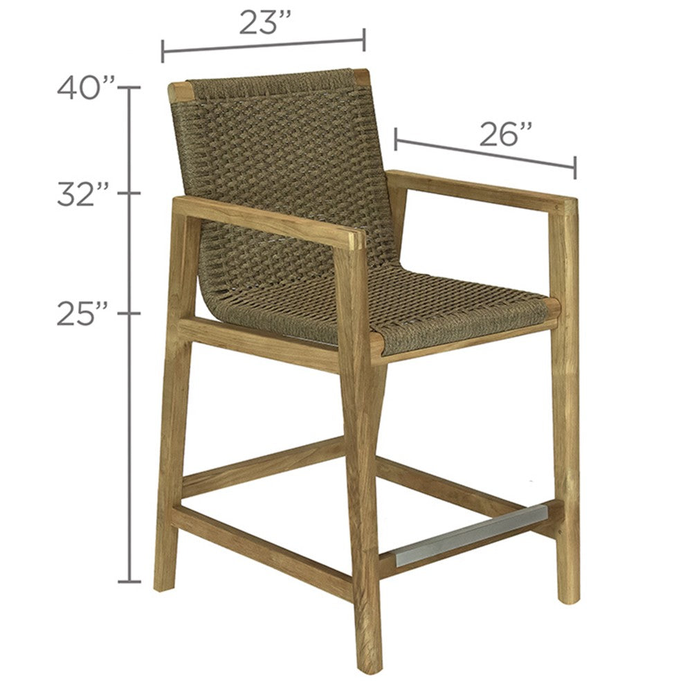 Woven teak chair dimensions: 40 in H, 26 in W, 25 in D, armless chair