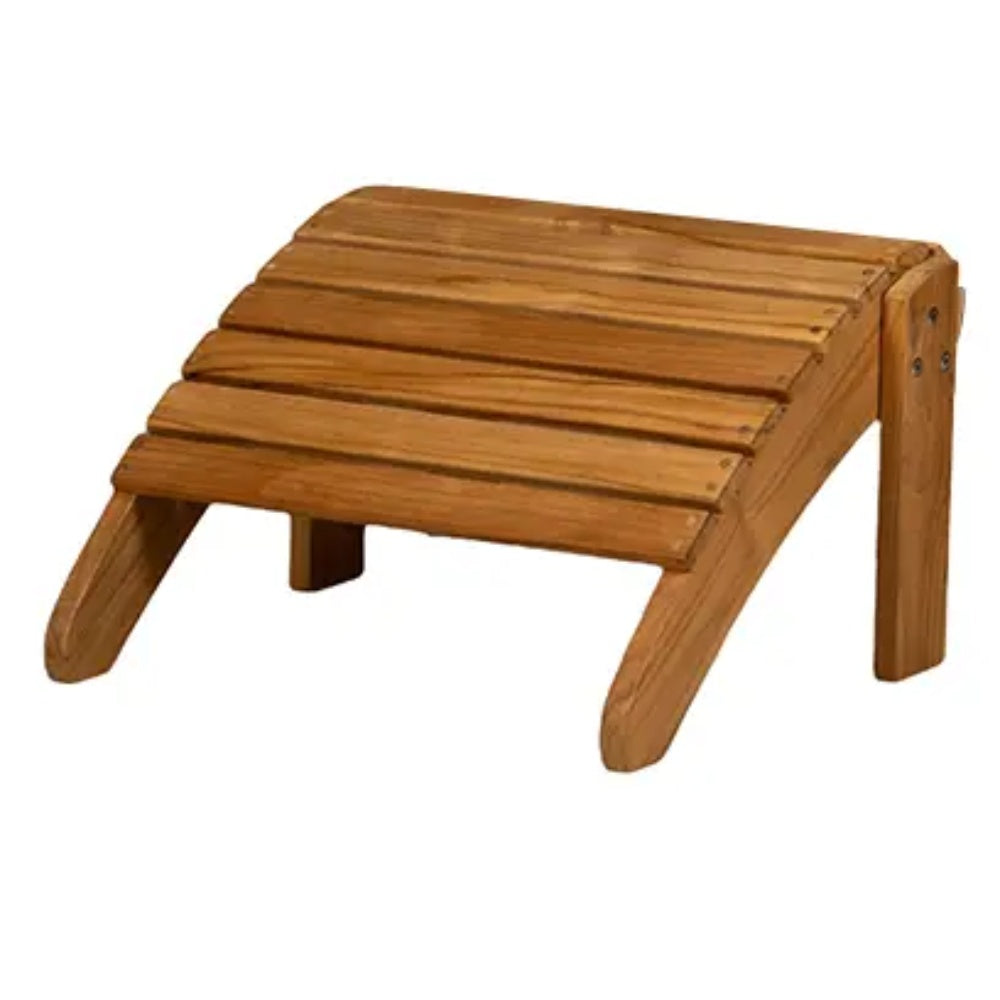 Solid teak adirondack footrest with slatted top and angled legs